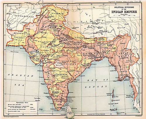 Mapa del Imperio Británico de la India del Imperial Gazetteer of India - 1909