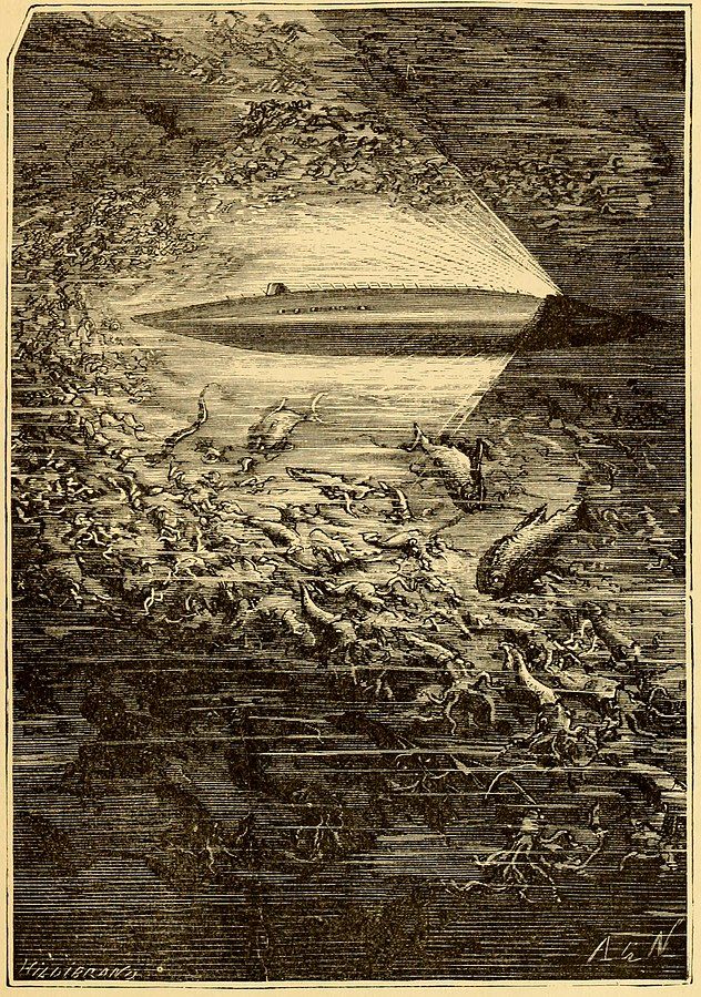 Capitán Nemo Nautilus ilustrado por Neuville