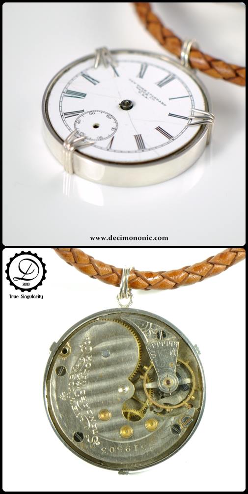 Decimononic - Colgante Shikra - Colgante steampunk de plata de ley con movimiento de reloj de bolsillo