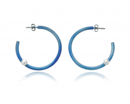Pendientes de aro de titanio azul con perlas - Colección Nautilus by Decimononic