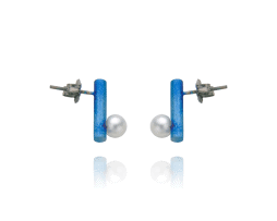 Pendientes de poste de barra corta de titanio azul con perlas - Colección Nautilus de Decimononic